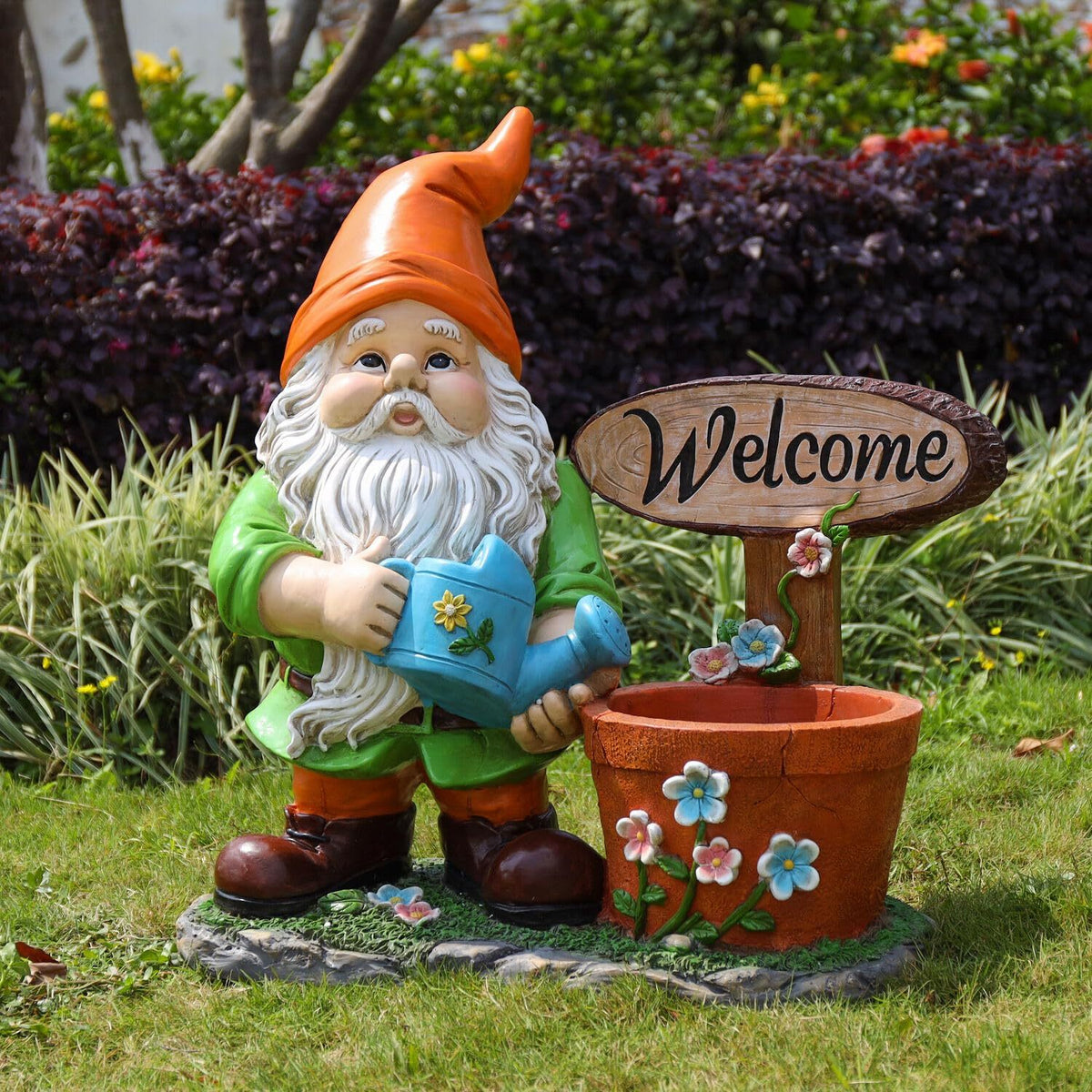 Outdoor Garden Sculpture Gnome Flower Pot Planter - Unique Yard Statue Decoration, Interesting Law Outdoor Ornament