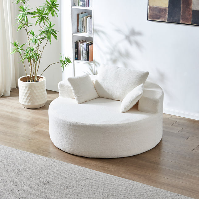 55'L Teddy Plush Sponge single sofa,No Assembly Required,Fluffy Modern Sleeper Chair for Living room, Bedroom, Lounge and Projection Room(Not a swivel chair.),Beige