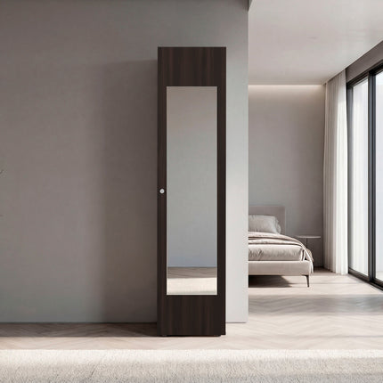 Stained Walnut Storage Cabinet with Mirror