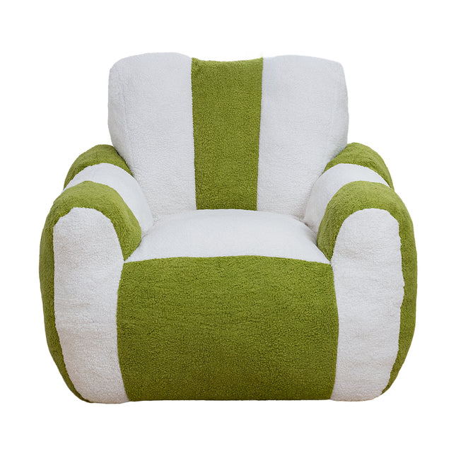 Bean Bag Chair, Comfy Teddy Beanbag Chair for Adults and Kids, lovely Lazy Sofa with with a Color-Block, Heart-Shaped Backrest, Large Reading Chair for Living Room, Bedroom, Apartment (White & Green)