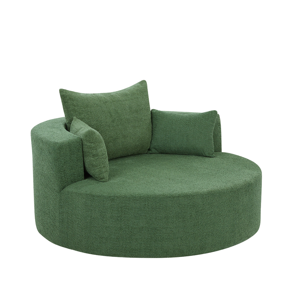 Modern 360° Swivel Accent Barrel Chair with Removable Pillows in Green Chenille for Living Room and Office