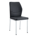 Luxury Simple Chair Set of 4 - High Resilience Dining Chair Black PU Material with Metal Silver Leg