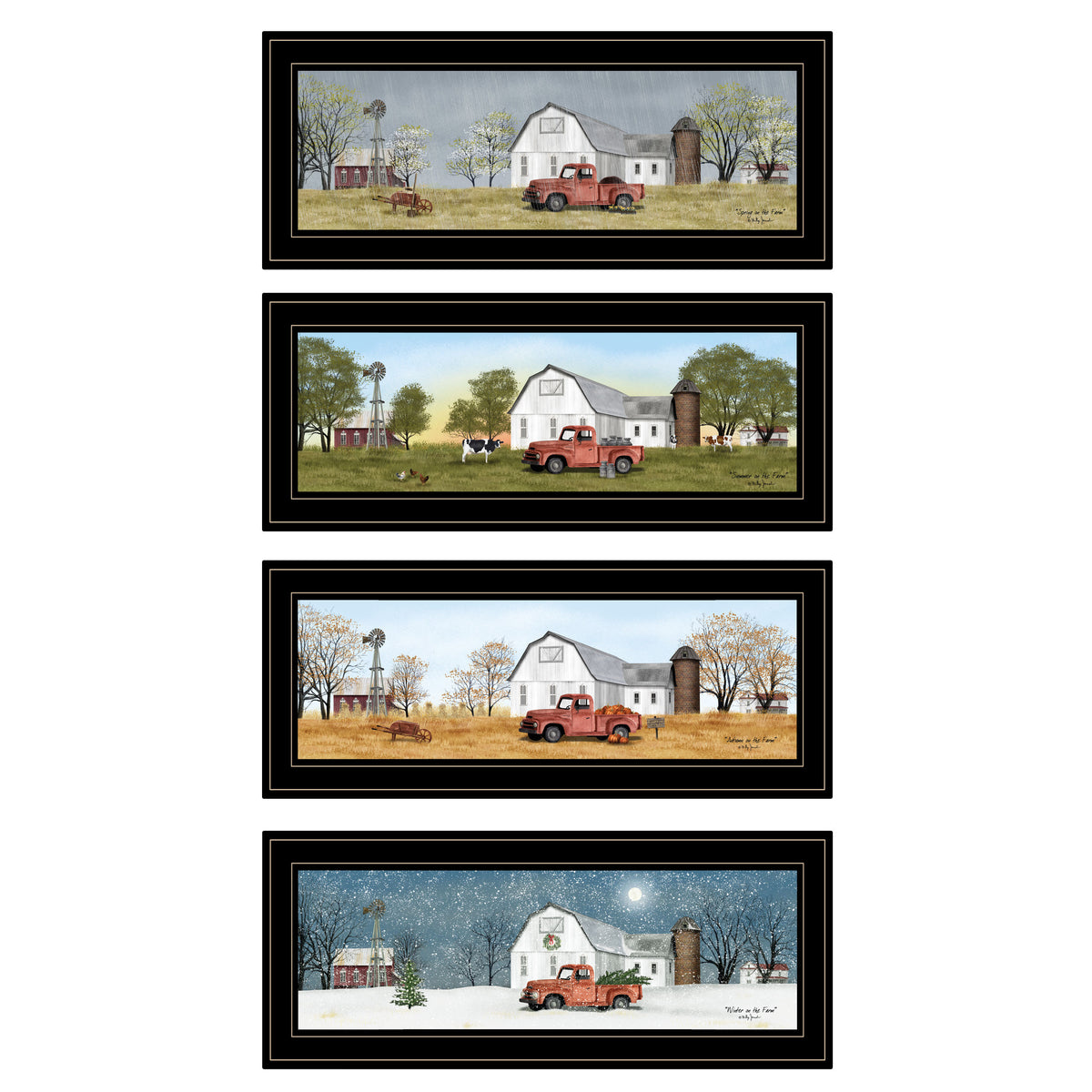 Trendy Decor 4U 'Four Seasons Collection V' Framed Wall Art, Modern Home Decor 4 Piece Vignette for Living Room, Bedroom & Farmhouse Wall Decoration by Billy Jacobs