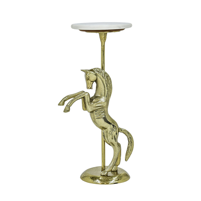 Swan Side Table with White Marble Top Decorative Sculptural End Table Aluminum Base Gold Accent Table for Living Room 10x10x25.5'