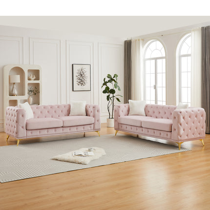 FX 3 seater + 3 seater combo sofa Velvet modern living room sofa with solid wood frame and metal feet, 4 cushions, apartment sofa furniture for living room, living room, office pink