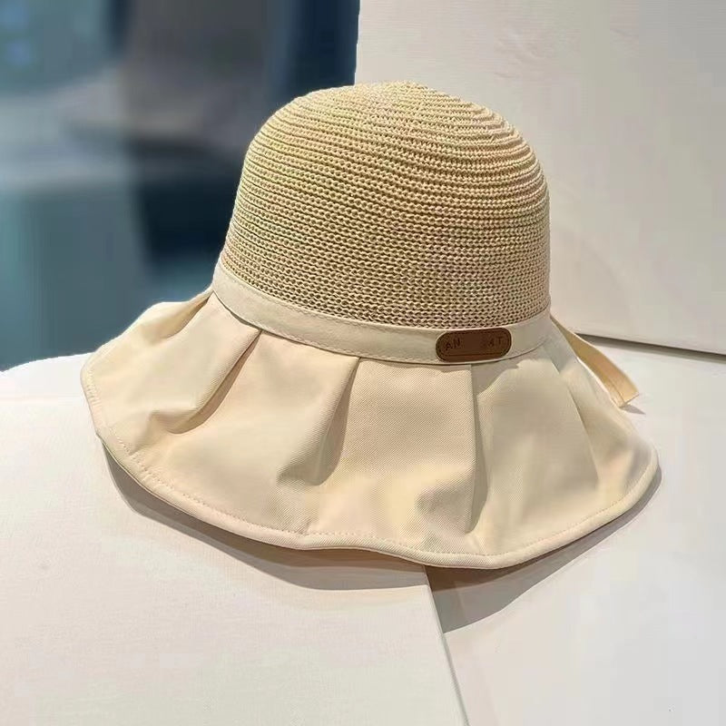 Bow Fisherman Hat Summer Straw Sunhat With Large Brim Anti-UV Sunshade And Face Protection Hat Outdoor