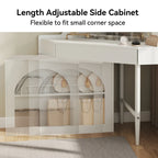 Corner Makeup Vanity Desk With Mirror & LED Lights, Modern Vanity Set With Mirror And Stool, Dressing Table With Large Storage For Small Place, Brightness Adjustable Folding Mirror, White - Eloy Royal