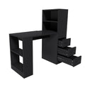 Black MDF Computer Desk with 4-in-1 Socket, 3 Slide Drawers and 4 Storage Levels, Ideal for Home Office or Study Space