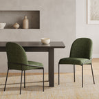 Modern Dining Chair with Soft Green  Linen Textured Polyester Fabric, bronze color Iron Frame, Set of 2,Green