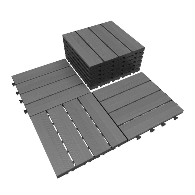 9 Pcs Interlocking Deck Tiles, 12' x 12' HDPE Outdoor Flooring, Patio Flooring Outdoor Waterproof, Deck Tiles Outdoor Waterproof for Deck Garden Poolside, All Weather Use -Dark Grey