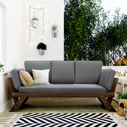 TOPMAX Outdoor Adjustable Patio Wooden Daybed Sofa Chaise Lounge with Cushions for