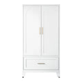 60' Tall Metal Wardrobe Cabinet with 1 Drawer and Hanging Rod, 2 Doors Wardrobe Closet with Shelf for Bedroom, Office, Laundry Room, Entryway, Foyer, Guesthouse (White)
