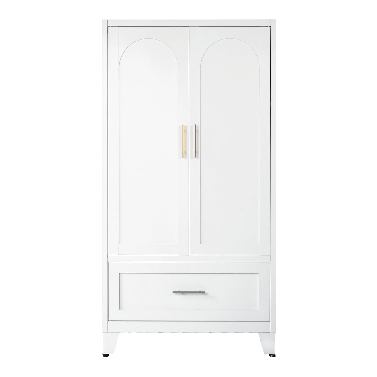 60' Tall Metal Wardrobe Cabinet with 1 Drawer and Hanging Rod, 2 Doors Wardrobe Closet with Shelf for Bedroom, Office, Laundry Room, Entryway, Foyer, Guesthouse (White)