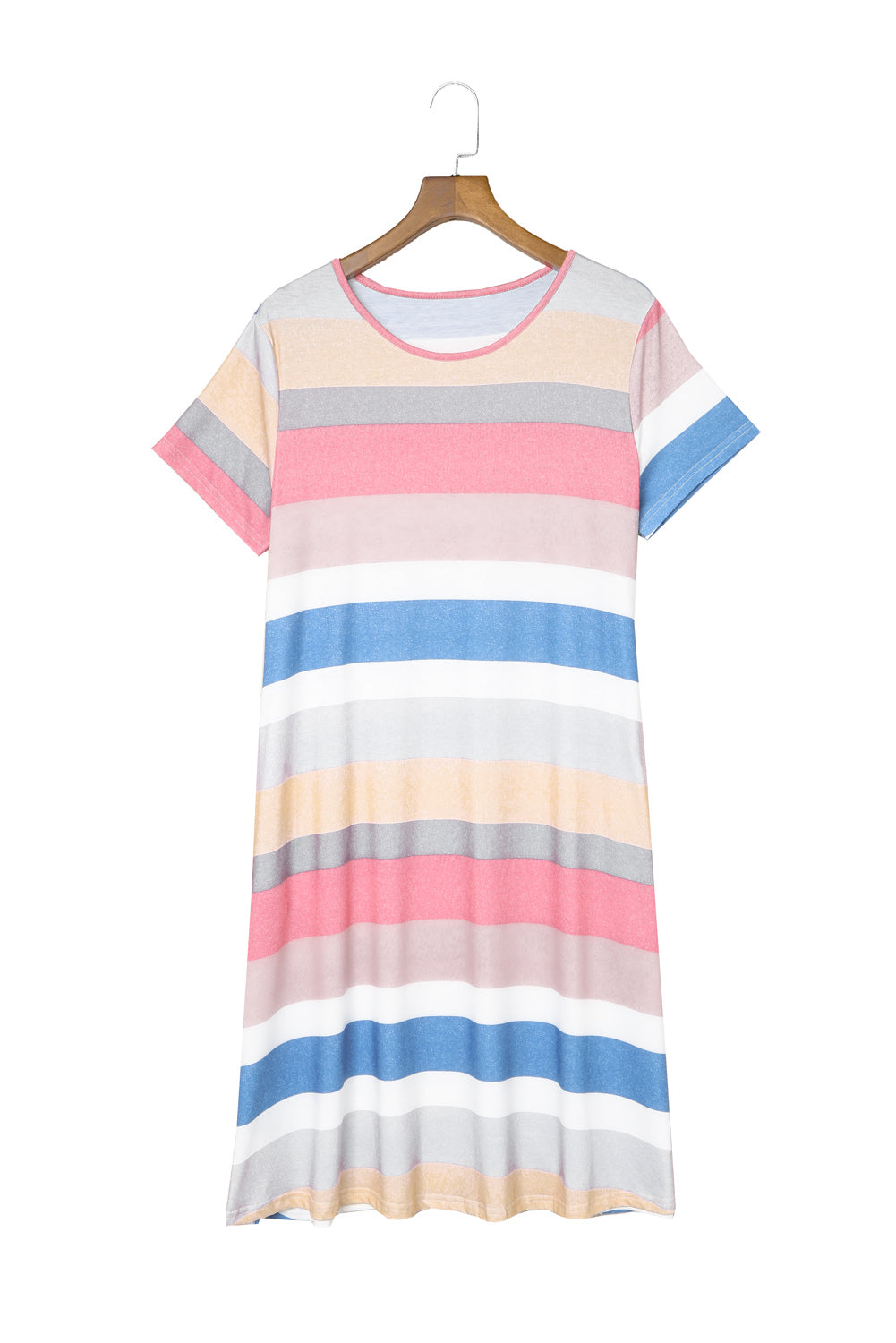 Multicolor Striped Casual Pocket Color Block T Shirt Dress - Eloy Royal