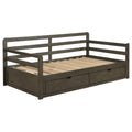 Grey Rustic 2-Drawer Daybed with Extendable Trundle - Wood Frame, Storage Drawers, Light Grey Finish, Fits Standard Mattress