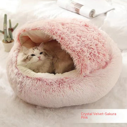 2 In 1 Dog And Cat Bed Pet Winter Bed Round Plush Warm Bed House Soft Long Plush Pets Bed - Eloy Royal