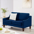 2-Seater Loveseat Sofa with Spring Seat Cushion, Velvet Upholstered Couches with Solid Rubber Wood Legs and Removable Covers, Easy Assembly for Living Room, Bedroom - Navy