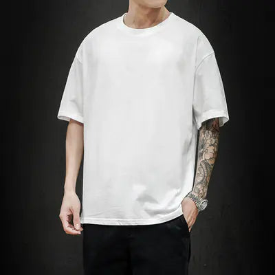 Men's Casual Cotton Short Sleeve Tee - Oversized Streetwear T20999 White L