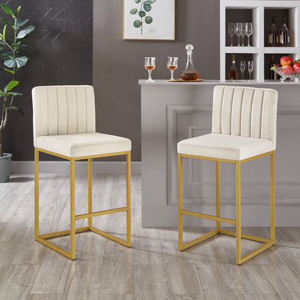 Modern Fashion Counter Height Stool Full Backrest and Sturdy Iron Legs, Set of 2 Versatile Bar Chair, Cream/Gold