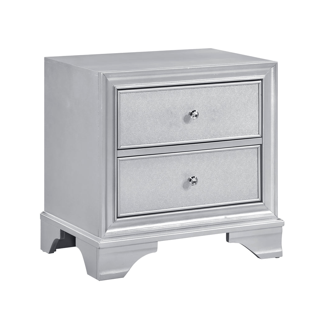 Silver Finish Glam Storage Nightstand of 2-Drawers Contemporary Bedroom Furniture 1pc Bedside Table