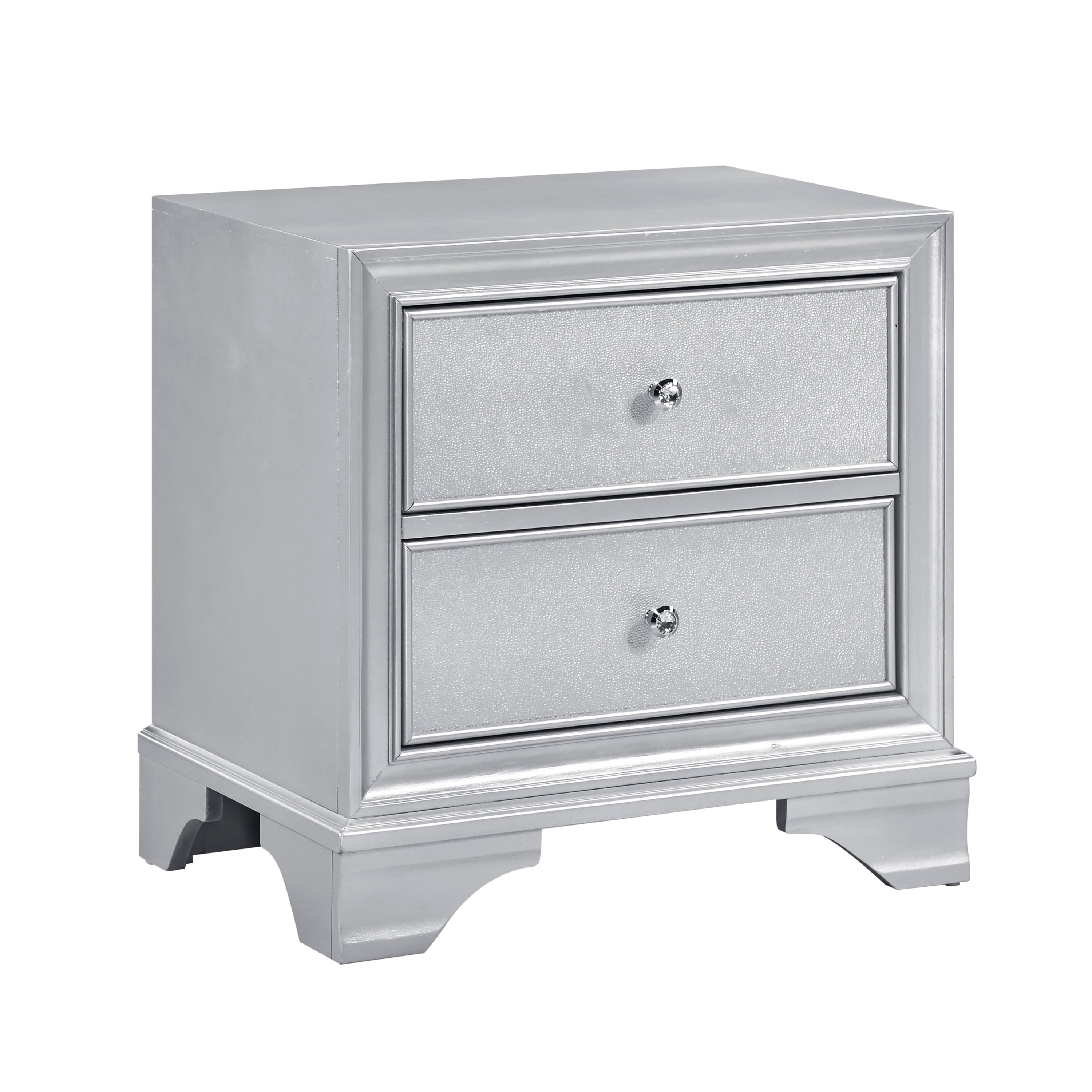 Silver Finish Glam Storage Nightstand of 2-Drawers Contemporary Bedroom Furniture 1pc Bedside Table