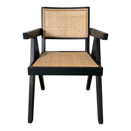 Dining Chairs Solid Elm with Rattan Seat and Back, Black - Set of Two
