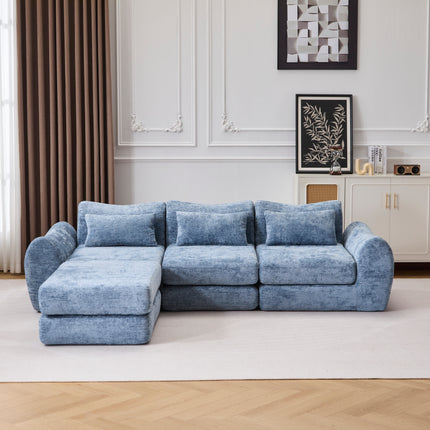 Foldable Wave Star Modular Sofa, Chenille Fabric for Living Room & Bedroom, Instant Expansion Comfortable Creative Furniture with 1 Middle Seat, 1 Ottoman and 1 Side Chaiseest,Blue.