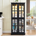 Curio Display Cabinet, Antique Display Cabinet with Glass Doors Adjustable Shelves for Collectibles Four Door Design Vintage Showcase for Home or Office Antique Display Case E26 Bulb Included BLK