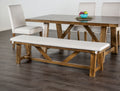 Modern Upholstery Bench With Cushion Rustic Style Trestle Base Upholstered Seat Brown And White Finish