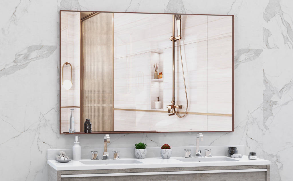 60'x40' Oversized Modern Rectangle Bathroom Mirror with walnut Frame Decorative Large Wall Mirrors for Bathroom Living Room Bedroom Vertical or Horizontal Wall Mounted mirror with Aluminum Frame