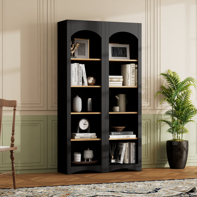 Bookcases Set of 2 with Farmhouse Two-Tone Storage Cabinet with Adjustable Shelves