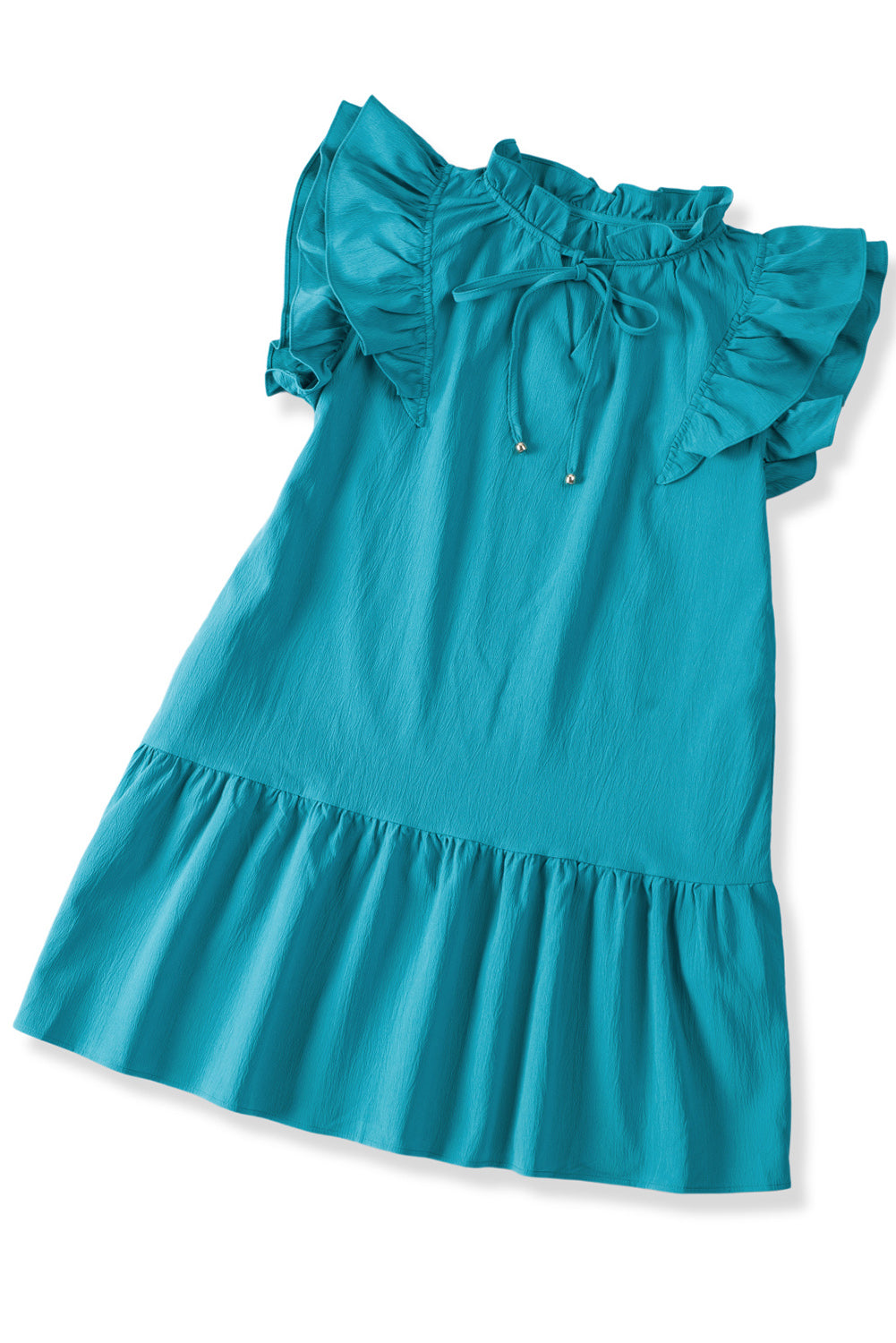 Green Tiered Ruffled Drawstring V Neck Short Dress With Pockets - Eloy Royal