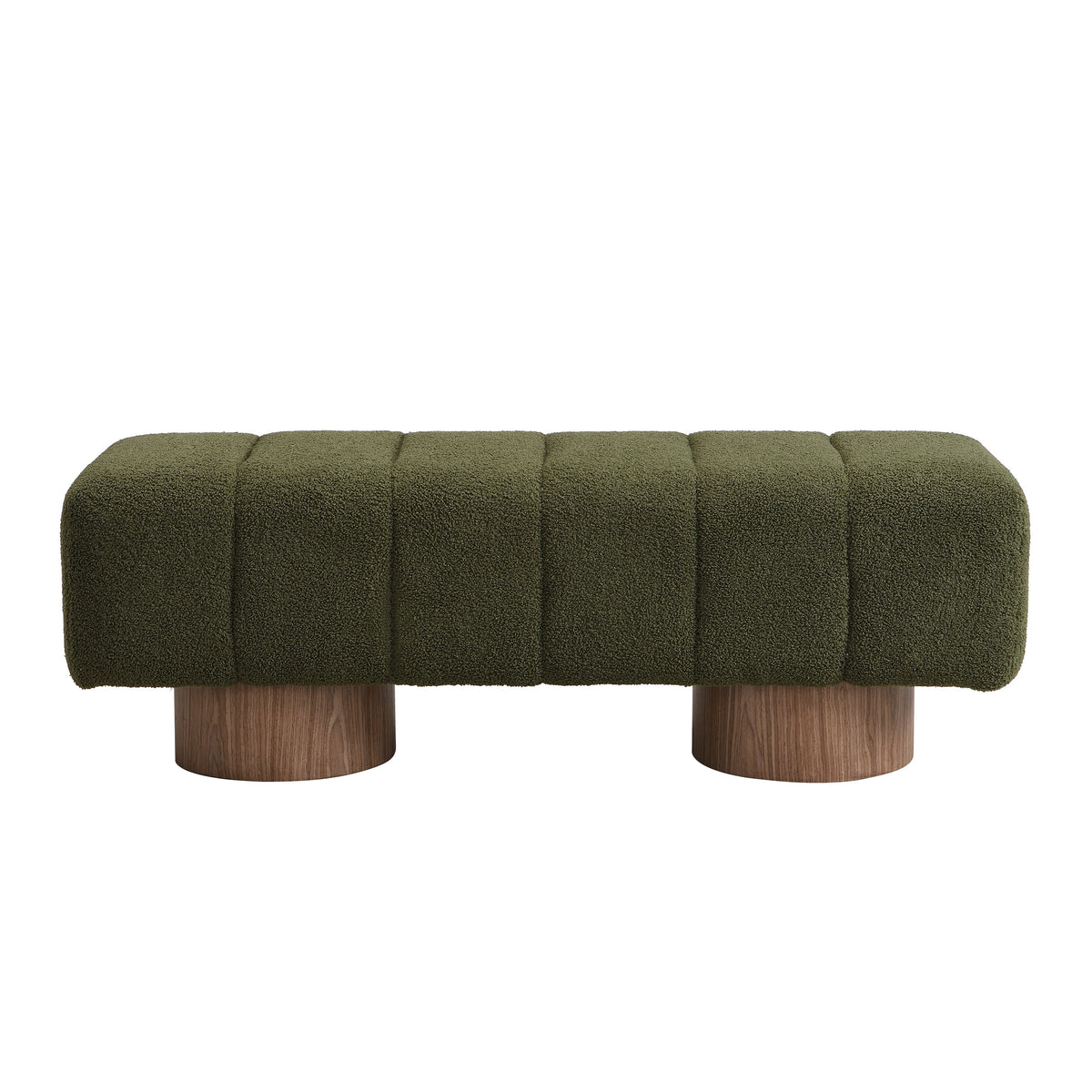 Upholstered Dining Bench for Dining Room, No-Assembly End of Bed Entryway Bench Ottoman for Bedroom Living Room, Green Boucle Fabric Stool Top Wood Leg 300 LBS Weight Capacity