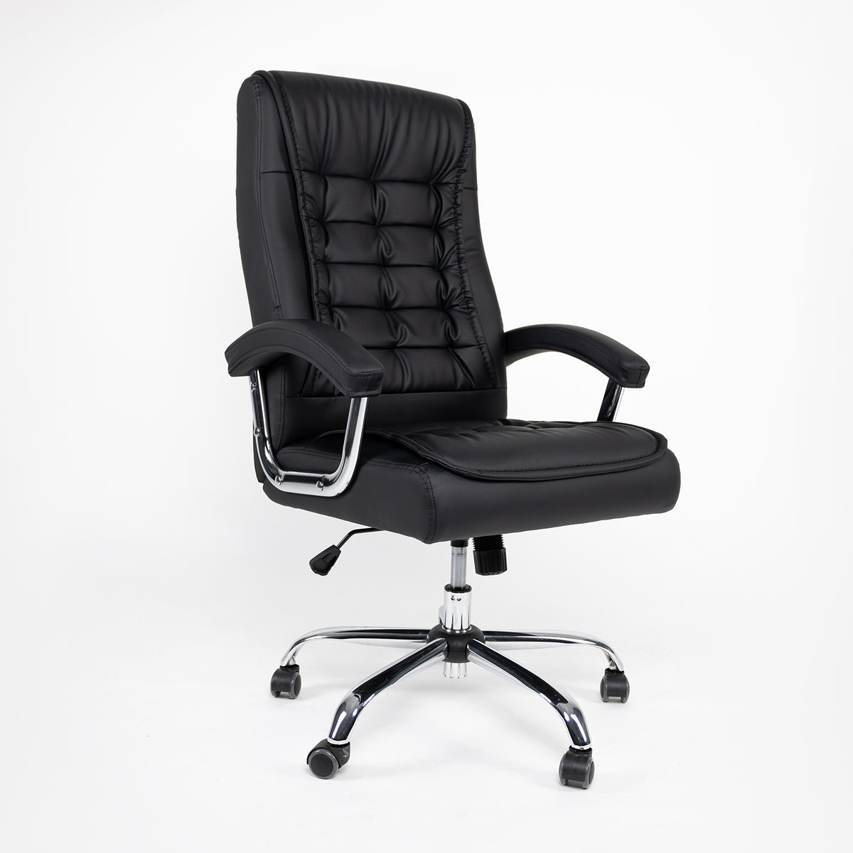 Executive Office Chair High Back PU Leather Desk Chair with Spring Seat Cushion, Ergonomic Swivel Computer Chair with Chrome Armrests, 350lbs Capacity for Home Office,Black