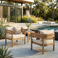 Light Brown Acacia Wood Outdoor Club Chairs Set of 2 with Beige Water Repellent Fabric Cushions, Patio Armchairs for Backyard Porch