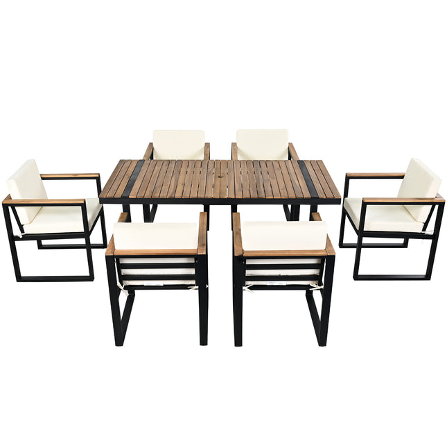 Contemporary Outdoor Dining Set with Removable Cushions with Acacia Wood and Steel