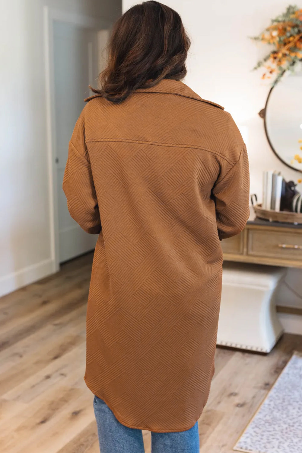 Chestnut Thermal Textured Pockets Long Shacket - Eloy Royal