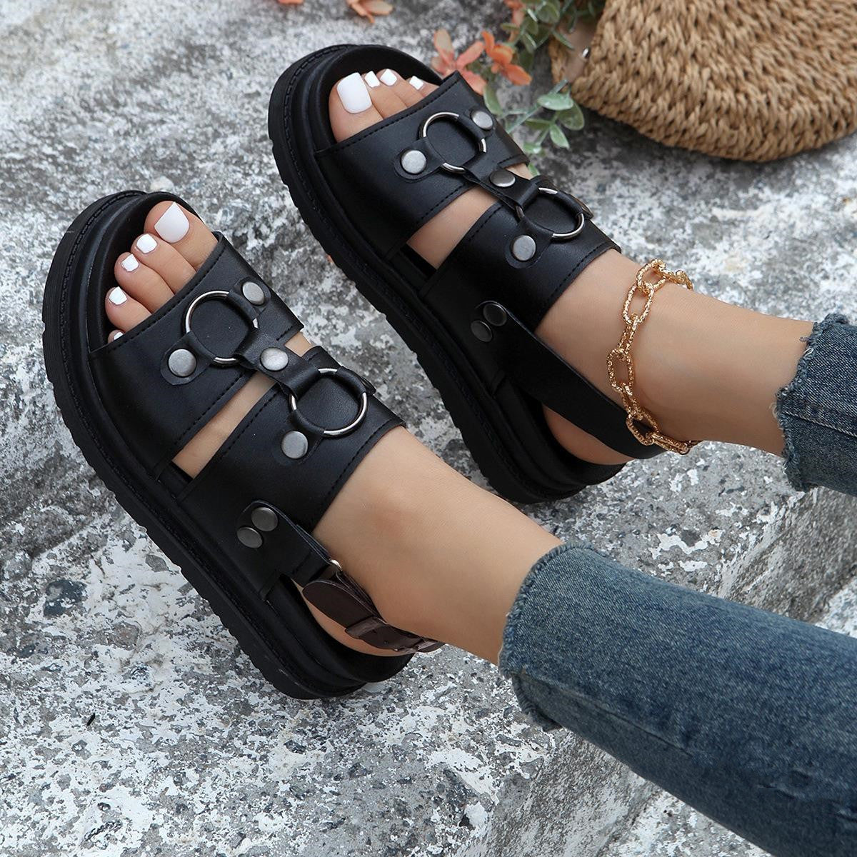 New Rivet Sports Sandals Women Fashion Summer Thick Bottom Buckle Beach Shoes - Eloy Royal