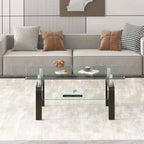 Modern Tempered Clear Glass Coffee Table with 2-Layers and Waterfall Edges for Living Room - Eloy Royal