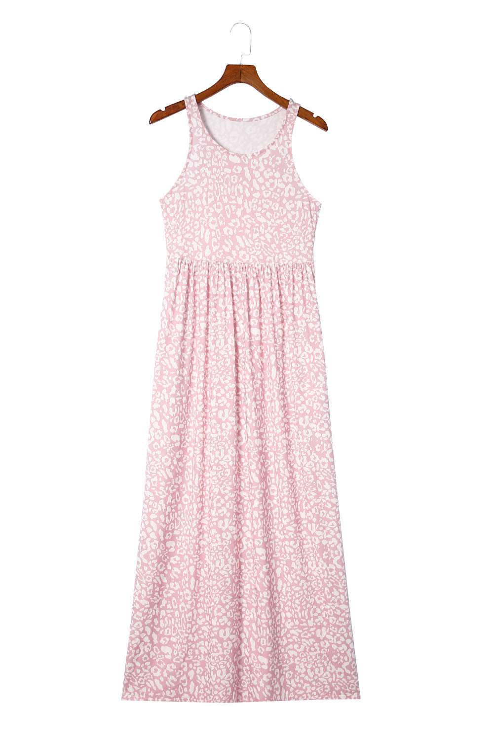 Pink Sleeveless Floor Length Leopard Print Dress with Pockets - Eloy Royal