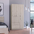 Bosko 3 Doors Armoire, Two Drawers, Metal Rod, Light Gray -Bedroom
