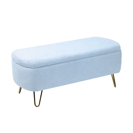 Blue Storage Ottoman Bench for End of Bed Gold Legs with Modern