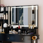 41' Large Size Left Drawer Desktop Vanity Table+Cushioned Stool Dresser Set, 2 AC+2 USB Power Station, Hair Dryer Stand, Extra Large Touch Control LED Mirror, 3-color Switch, EPA, GCC, UL Certificate - Eloy Royal