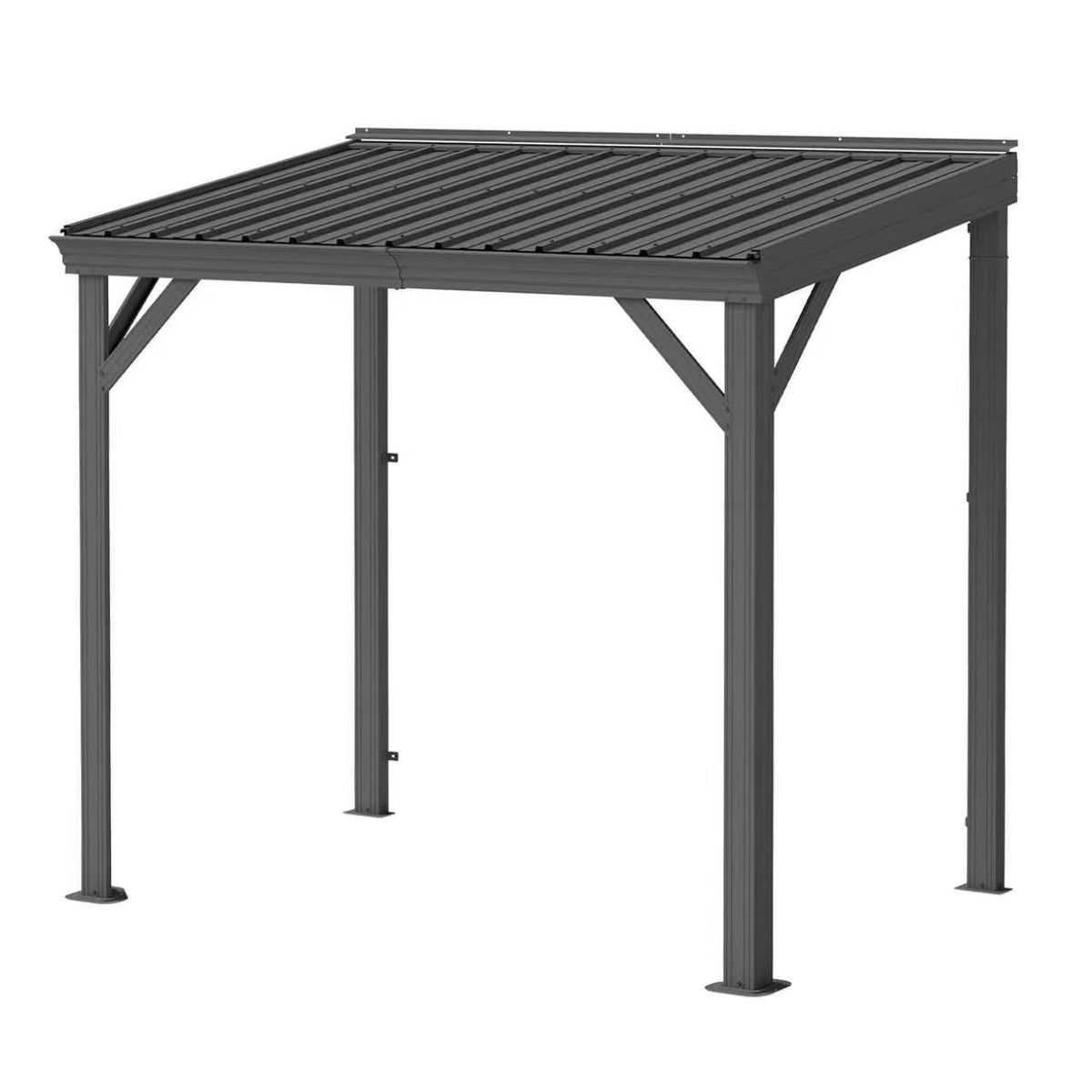 8x5FT Lean to Gazebo, Outdoor Hardtop Wall Mounted Gazebo with Sloping Galvanized Steel Roof, Upgraded Heavy Duty Mounted Shelter with Drainage System for Deck, Porch, Backyard,Grey