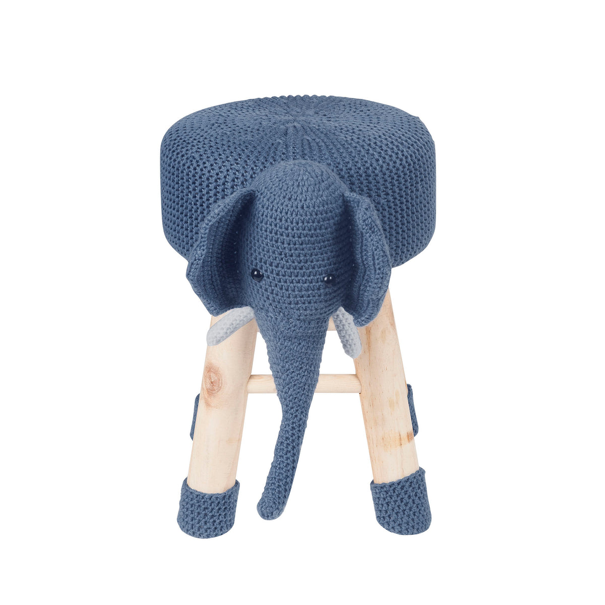 Animal Ottoman Stool, Polyester Upholstered Cute Elephant Foot Stool with Solid Pine Wood Legs, Portable Small Seat for Children Bedroom