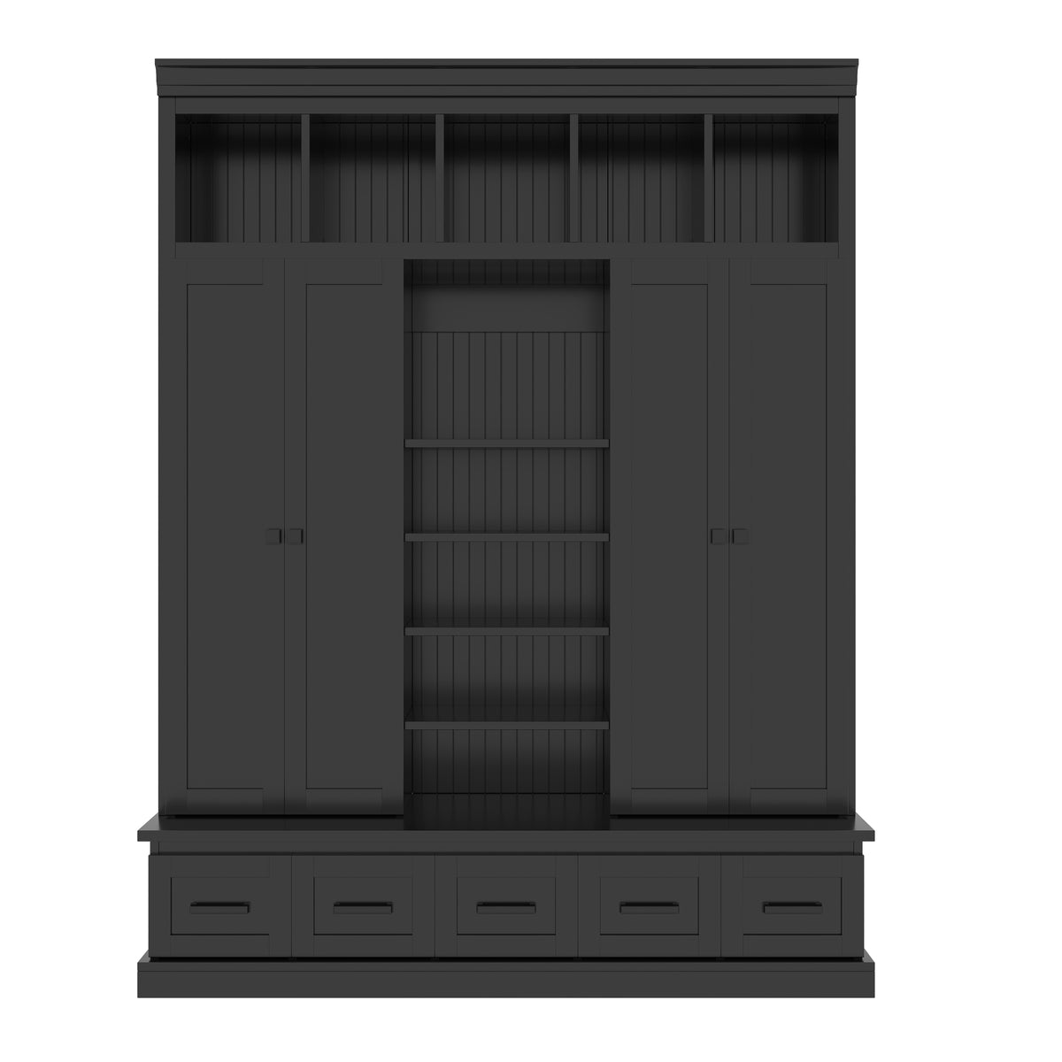 78.7''H Hall Tree with Bench and 5 Storage Cubbies, Modern Entryway Storage Organizer Cabinet with 4 Doors, 5 Drawers and Adjustable Shelves for Hallway, Entryway, Living Room