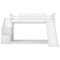 White Twin over Twin Bunk Bed with Convertible Slide and Stairway, Pine Wood and MDF, 92.8''L x 42.3''W x 50.6''H