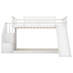 White Twin over Twin Bunk Bed with Convertible Slide and Stairway, Pine Wood and MDF, 92.8''L x 42.3''W x 50.6''H