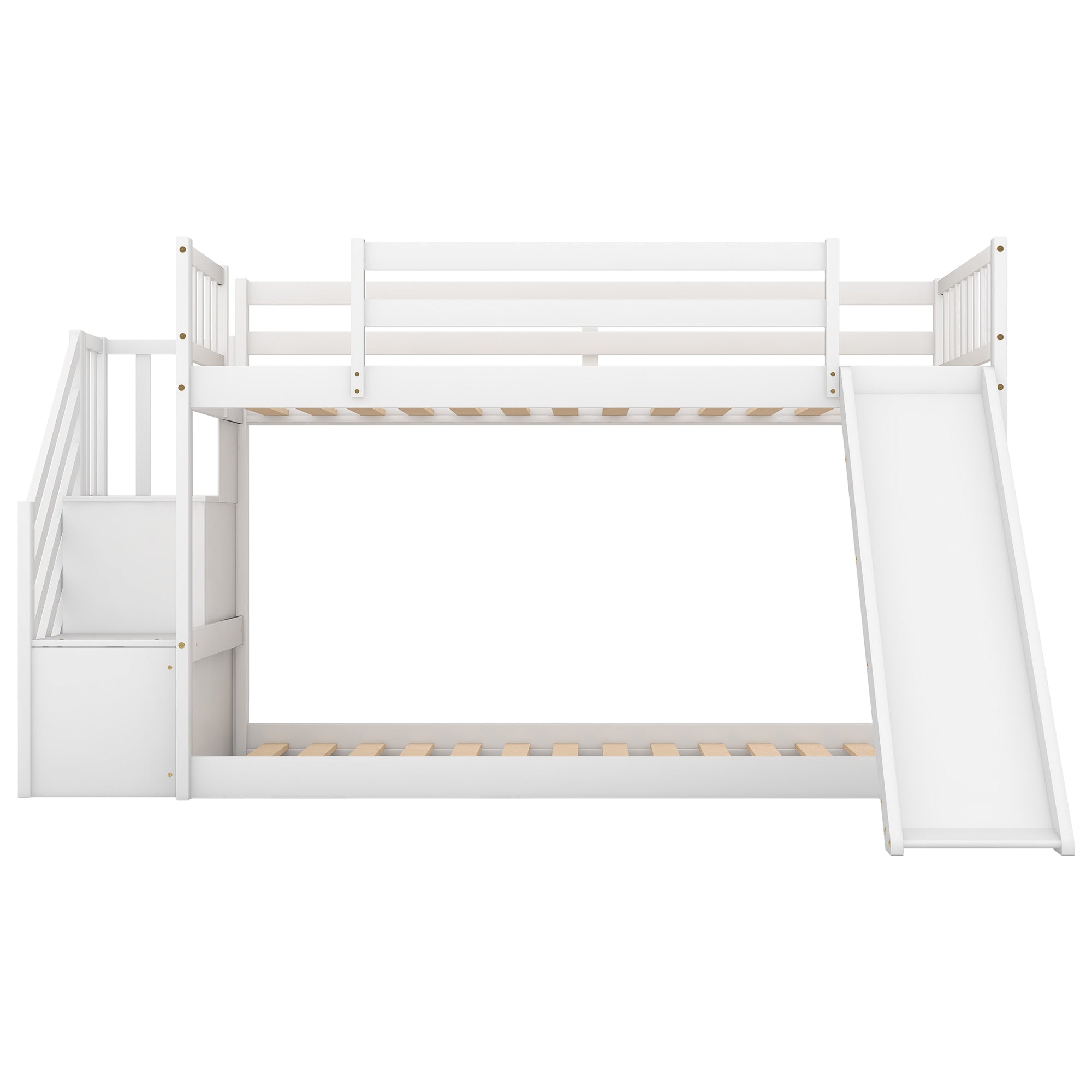 White Twin over Twin Bunk Bed with Convertible Slide and Stairway, Pine Wood and MDF, 92.8''L x 42.3''W x 50.6''H