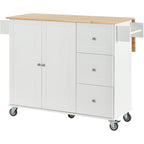 Rolling Mobile Kitchen Island with Solid Wood Top and Locking Wheels,52.7 Inch Width,Storage Cabinet and Drop Leaf Breakfast Bar,Spice Rack, Towel Rack & Drawer (White) - Eloy Royal